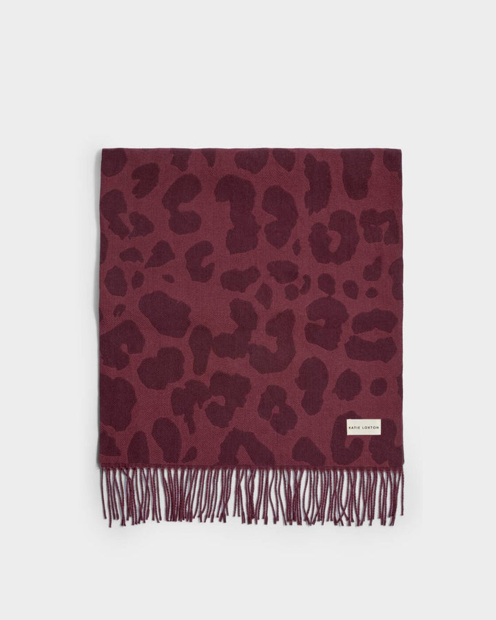 Katie Loxton Printed Blanket Scarf Leopard Mauve Cherry
