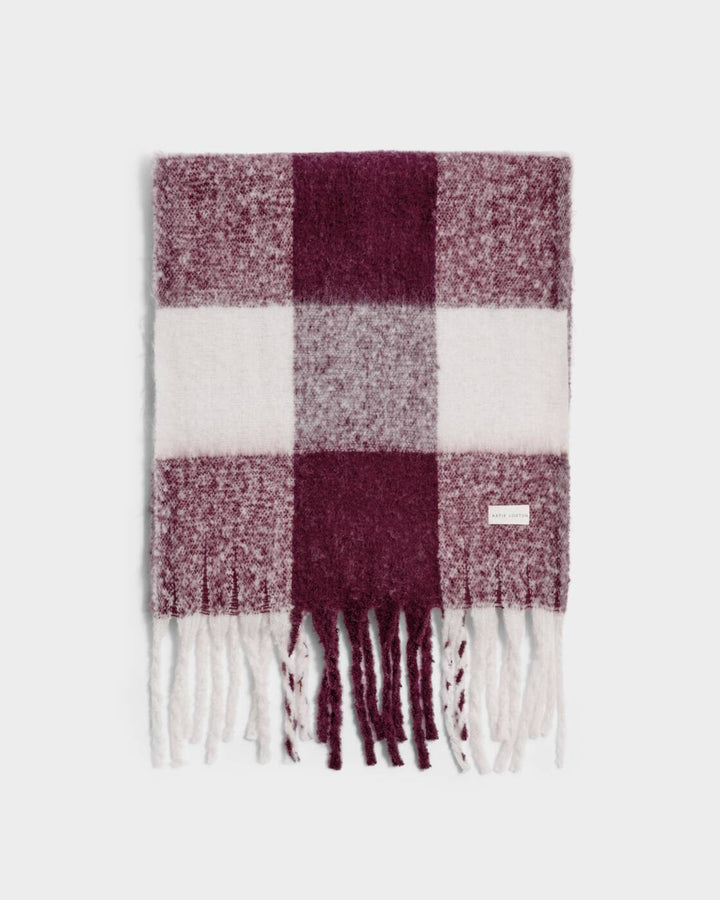 Katie Loxton Recycled Checked Tassel Scarf Cherry Off White