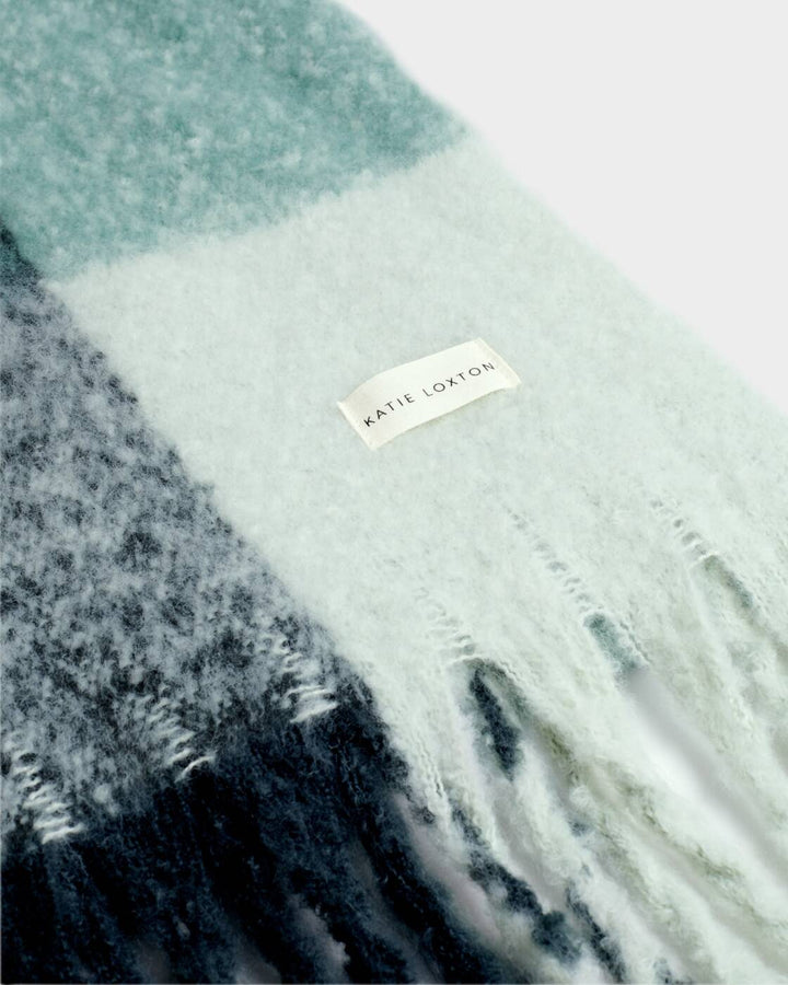 Katie Loxton Recycled Checked Tassel Scarf Green Grey