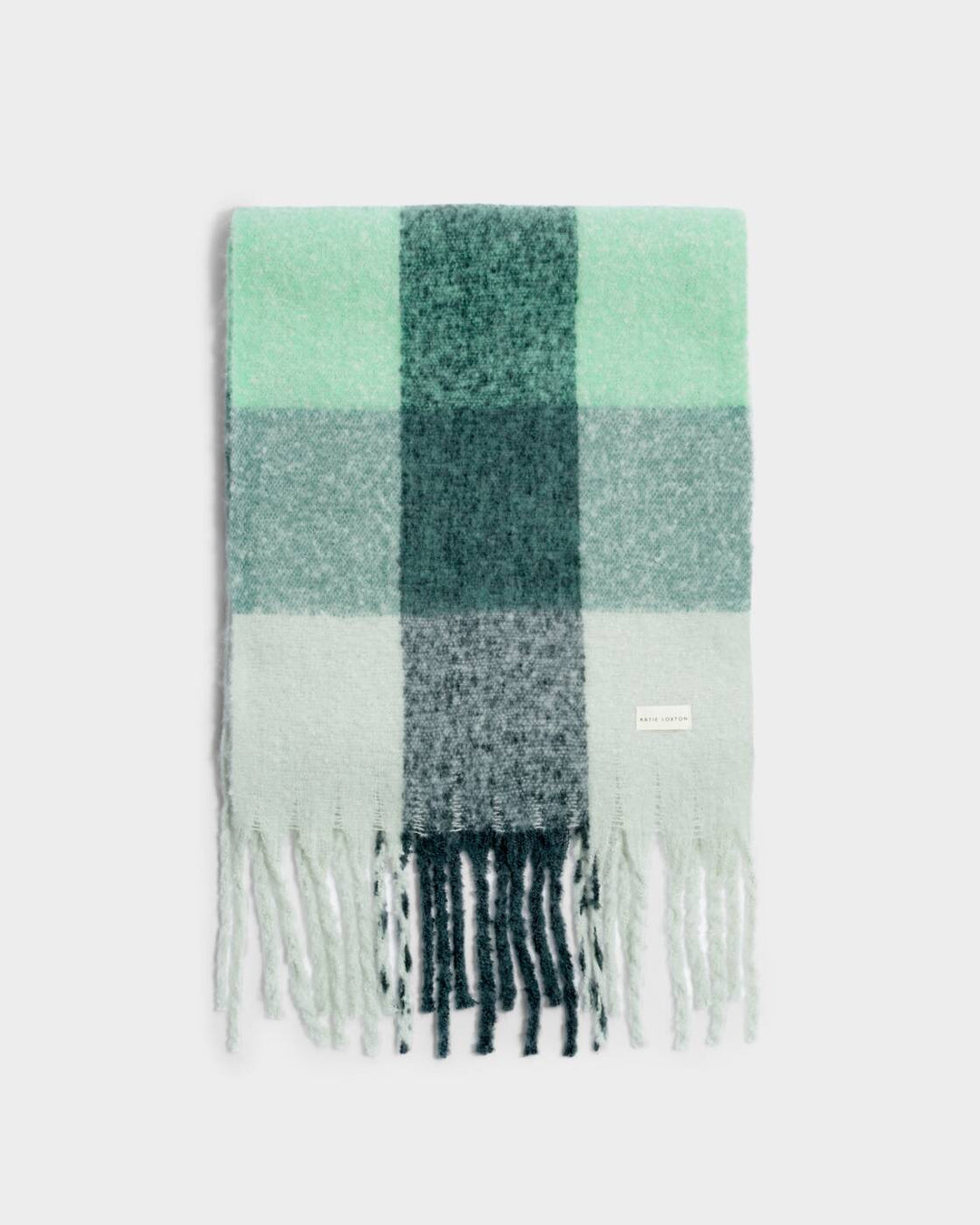 Katie Loxton Recycled Checked Tassel Scarf Green Grey