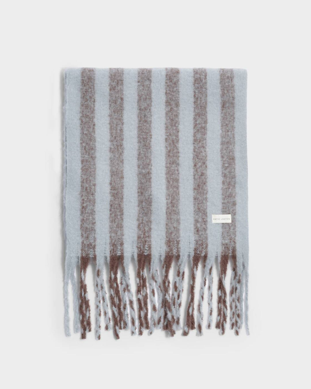 Katie Loxton Recycled Striped Tassel Scarf Blue Brown