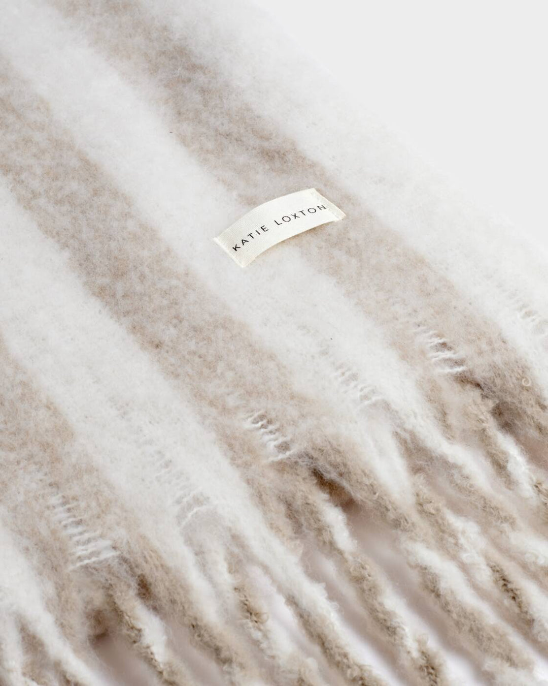 Katie Loxton Recycled Striped Tassel Scarf Off White Sand