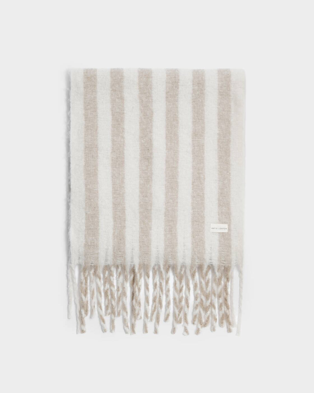 Katie Loxton Recycled Striped Tassel Scarf Off White Sand