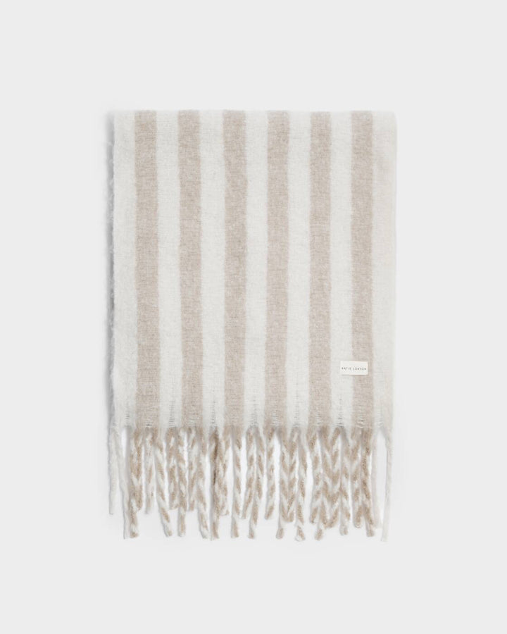 Katie Loxton Recycled Striped Tassel Scarf Off White Sand