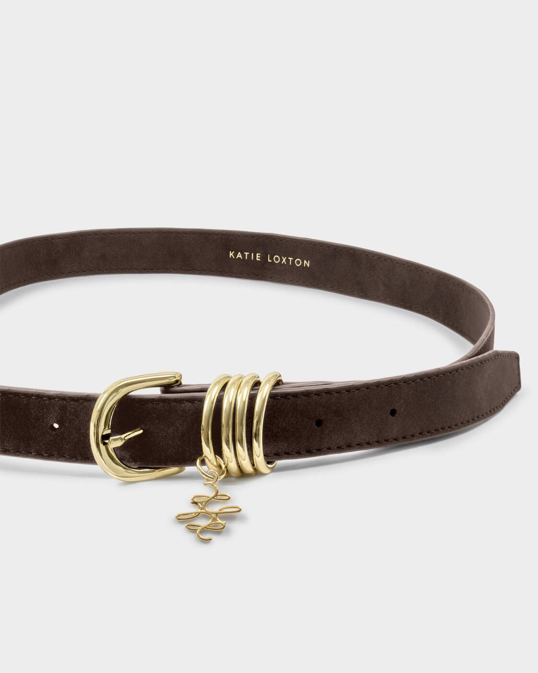 Katie Loxton Belt With Gold Rings Chocolate Suedette S/M