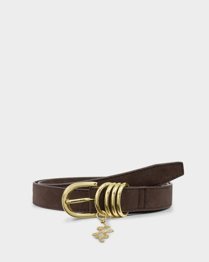 Katie Loxton Belt With Gold Rings Chocolate Suedette S/M