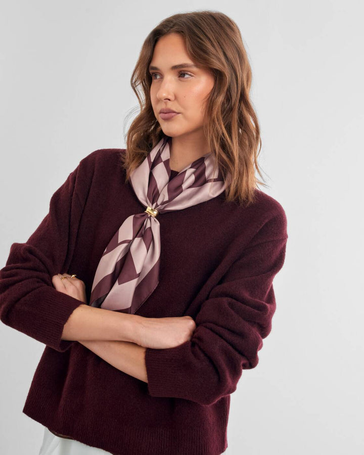 Katie Loxton Satin Multiway Scarf Check Pink Cherry