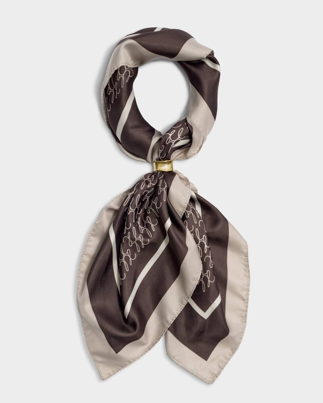 Katie Loxton Satin Multiway Scarf KL Script Logo Chocolate Taupe Off White