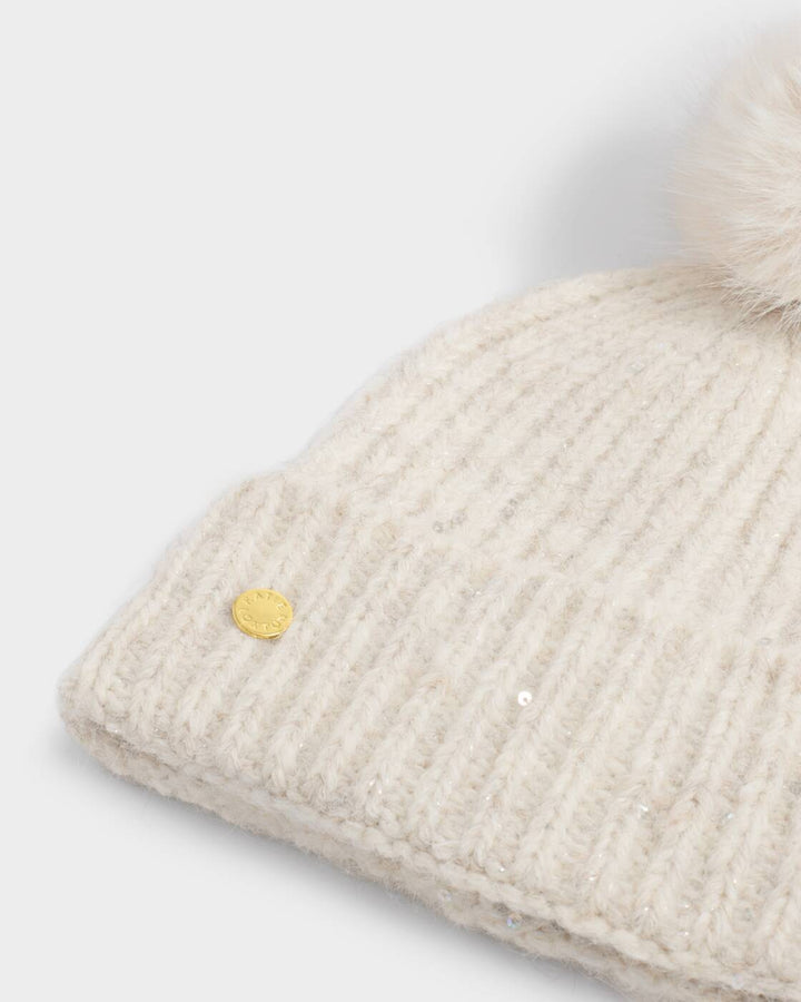 Katie Loxton Sequin Soft Knit Hat Creme