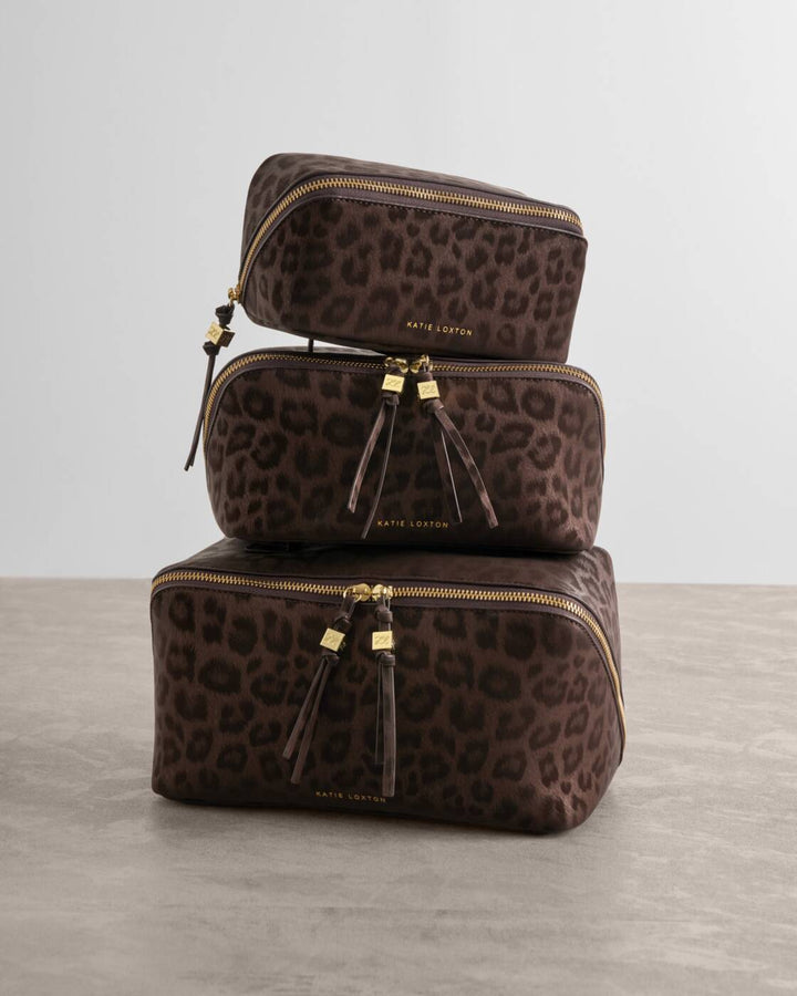 Katie Loxton Soho Large Make Up Wash Bag Chocolate Leopard