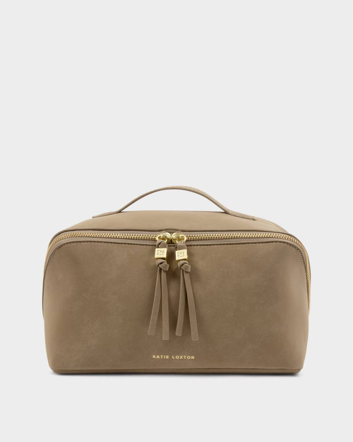 Katie Loxton Soho Large Make Up Wash Bag Taupe Suedette