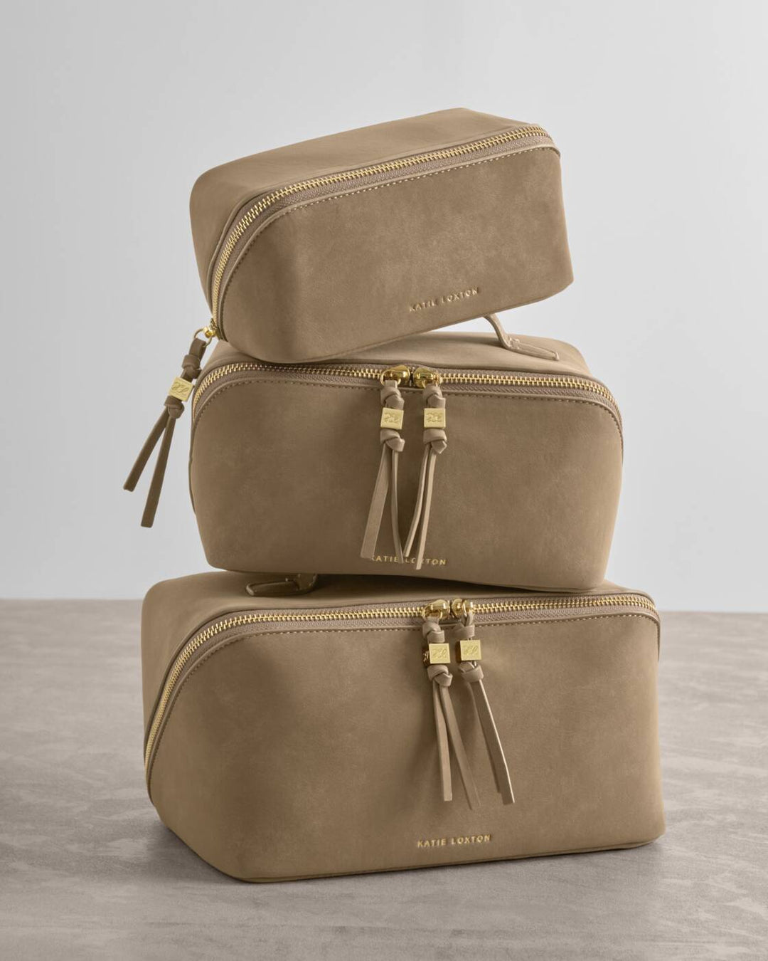 Katie Loxton Soho Large Make Up Wash Bag Taupe Suedette