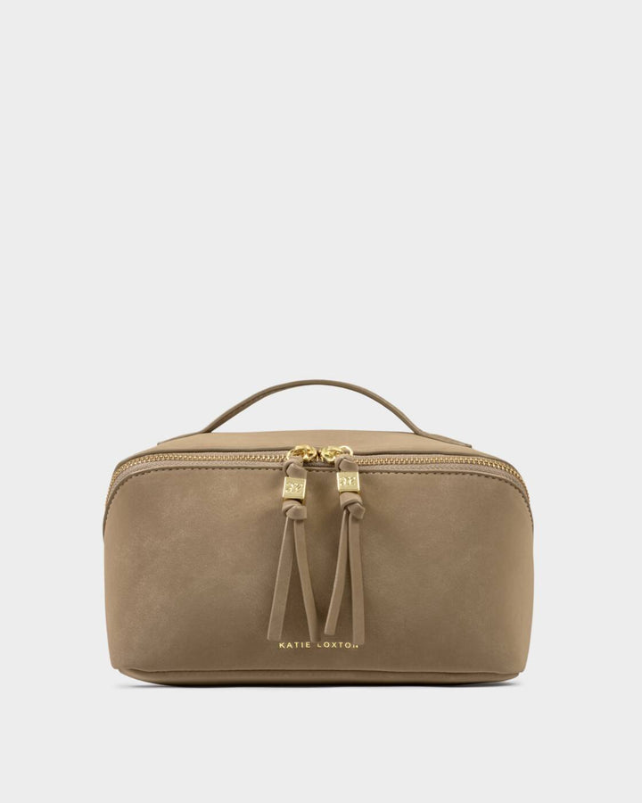 Katie Loxton Soho Medium Make Up Wash Bag Taupe Suedette