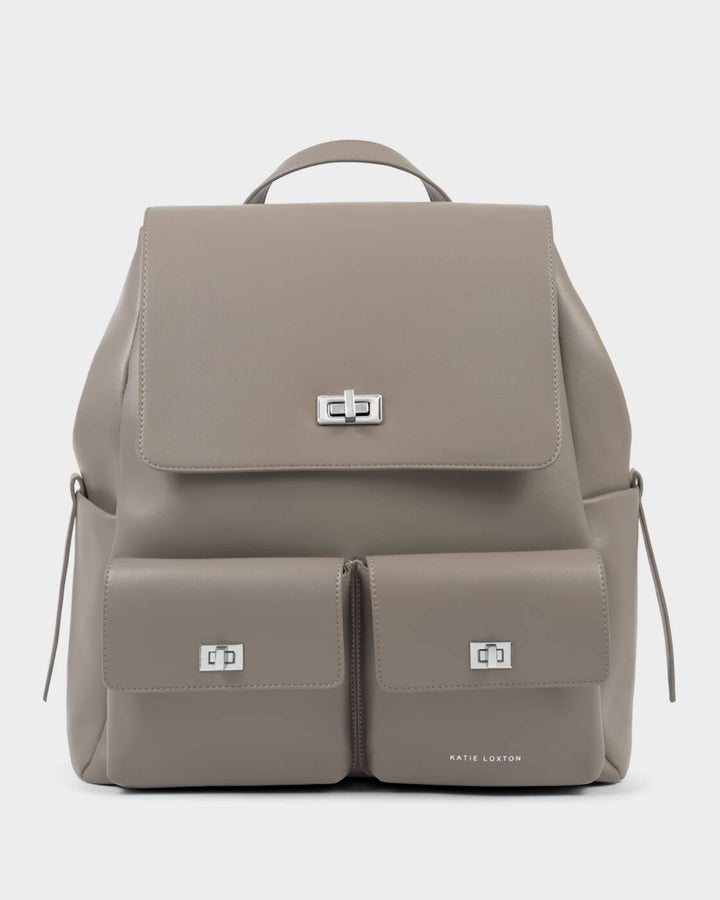 Katie Loxton Tara Twist Lock Backpack Silver Mink