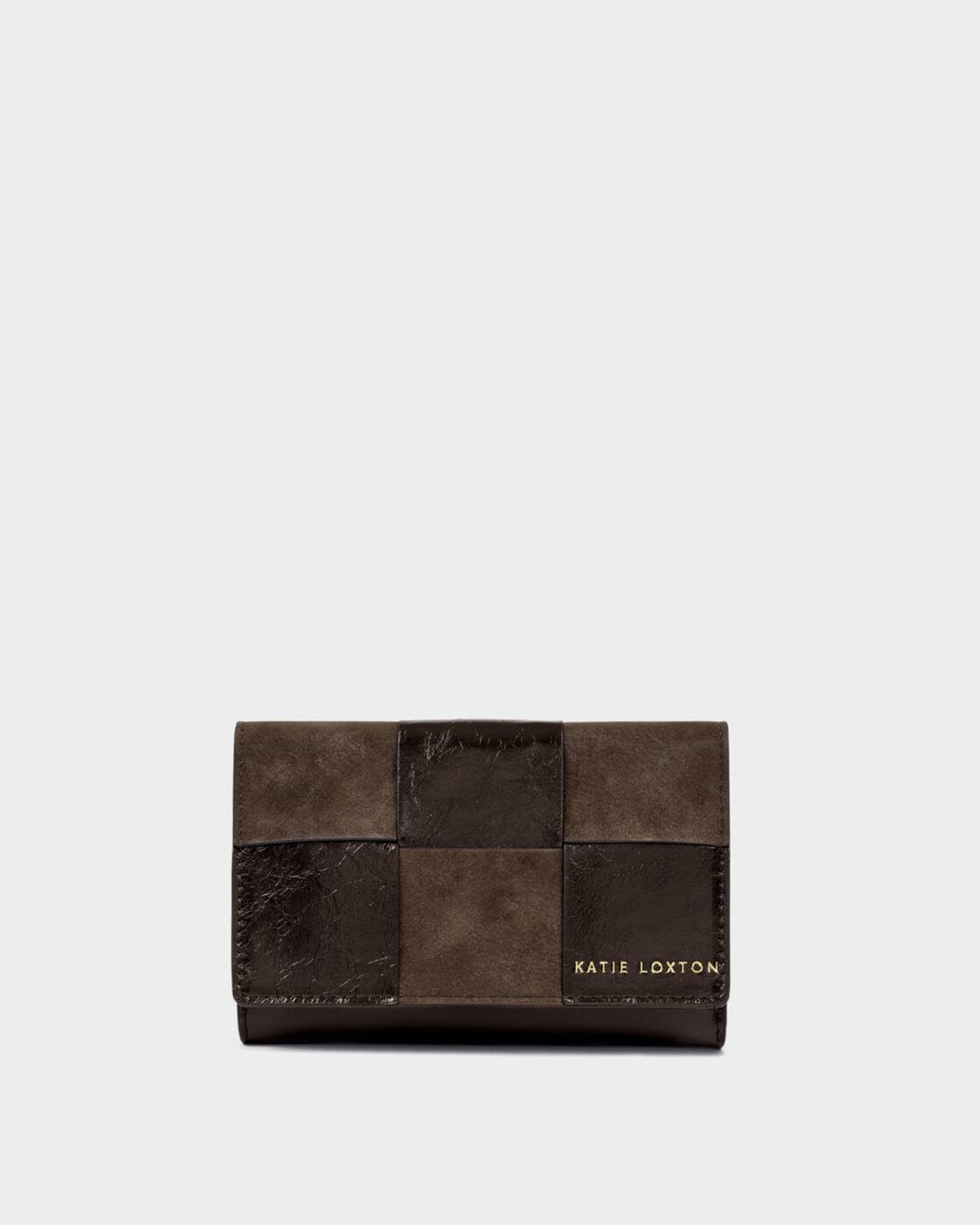 Katie Loxton Taya Woven Purse Bitter Chocolate Patent Crackle Bitter Chocolate Suedette