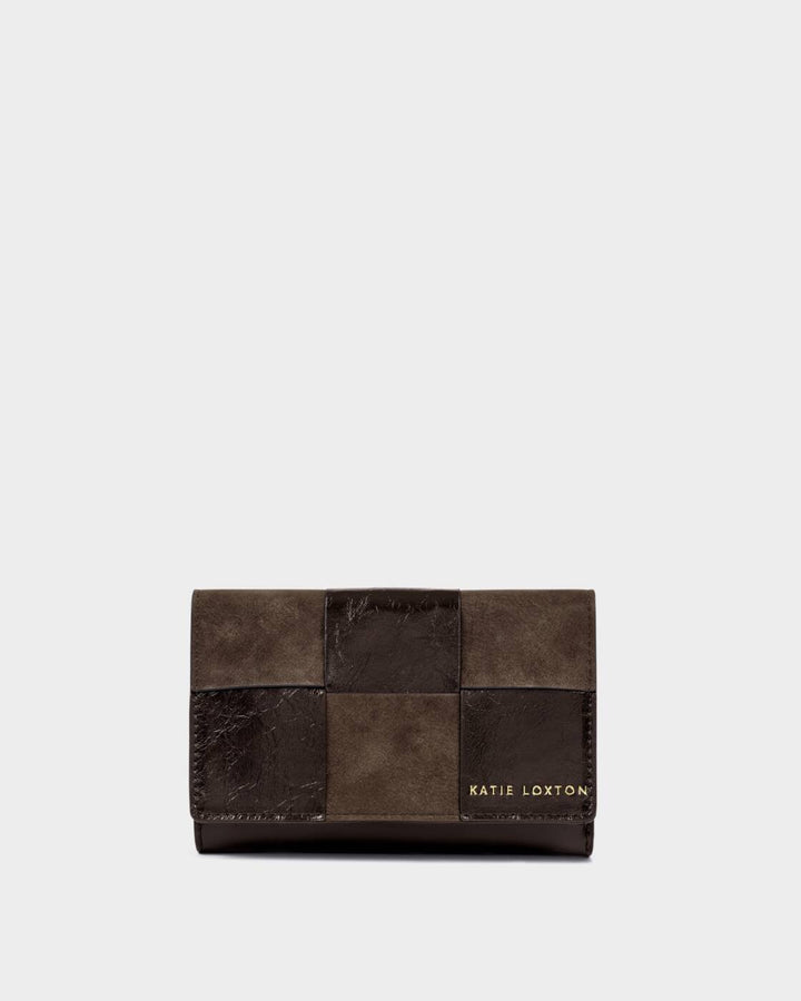 Katie Loxton Taya Woven Purse Bitter Chocolate Patent Crackle Bitter Chocolate Suedette
