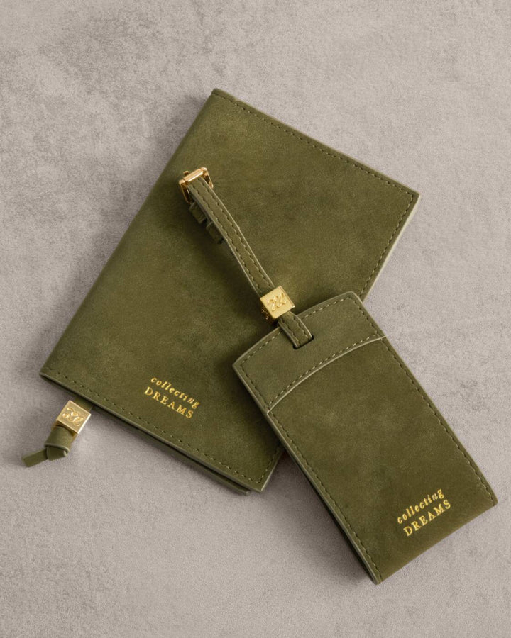 Katie Loxton Travel Luggage Tag Collecting Dreams Olive Suedette