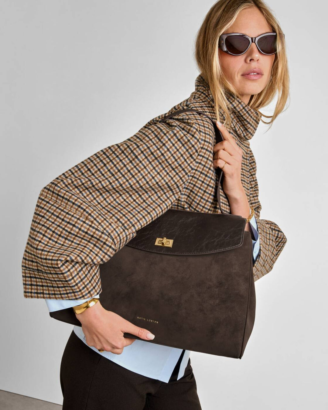 Katie Loxton Victoria Shoulder Bag Bitter Chocolate Suedette