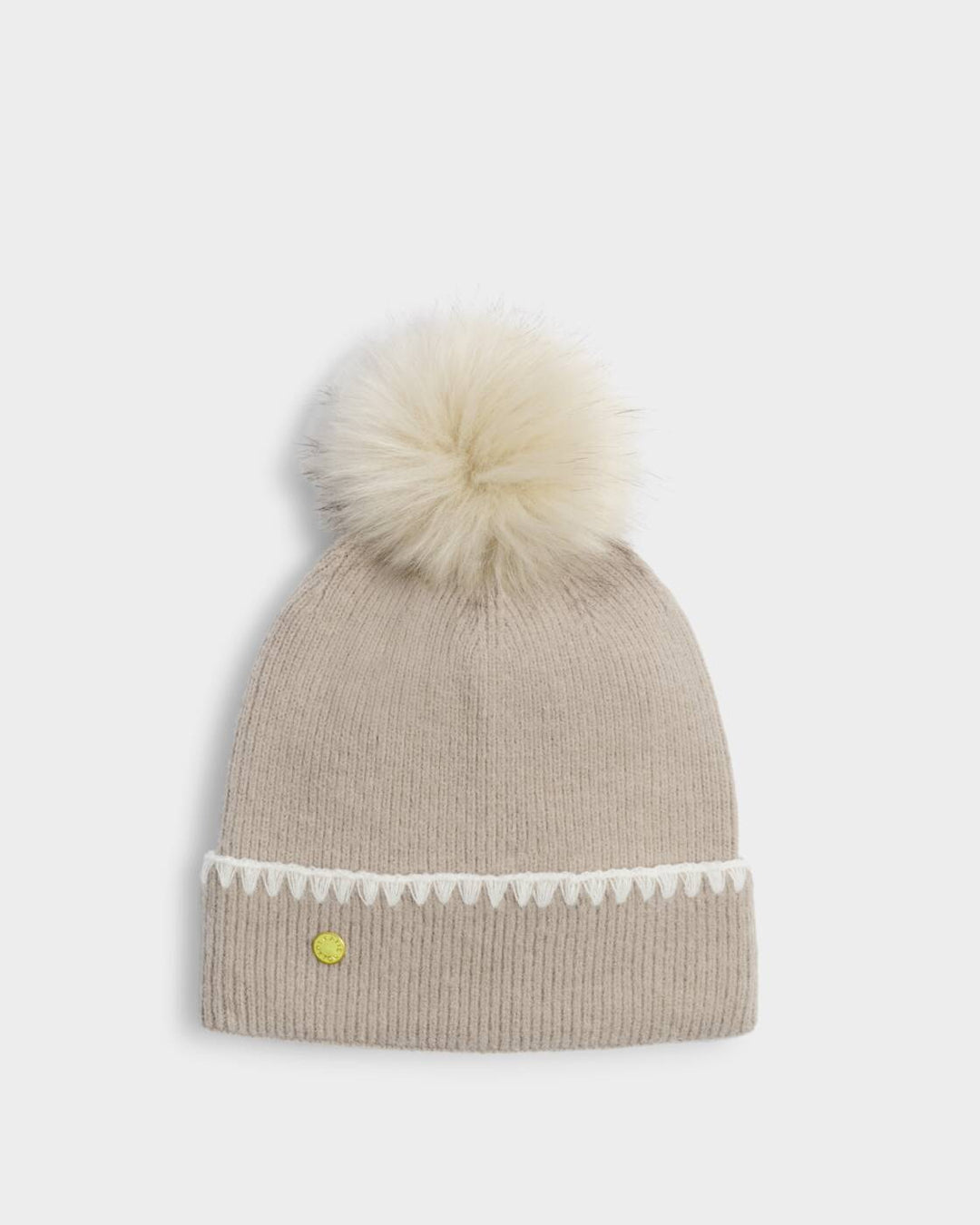 Katie Loxton Whipstitch Pom Pom Knitted Hat Taupe