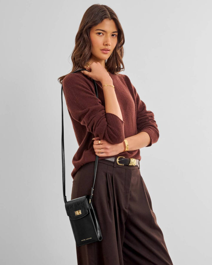 Katie Loxton Orin Twist Lock Slim Bag Black Black Distressed
