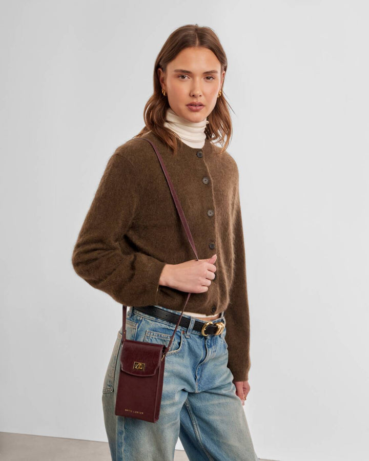 Katie Loxton Orin Twist Lock Slim Bag Cherry Suedette/ Cherry Distressed